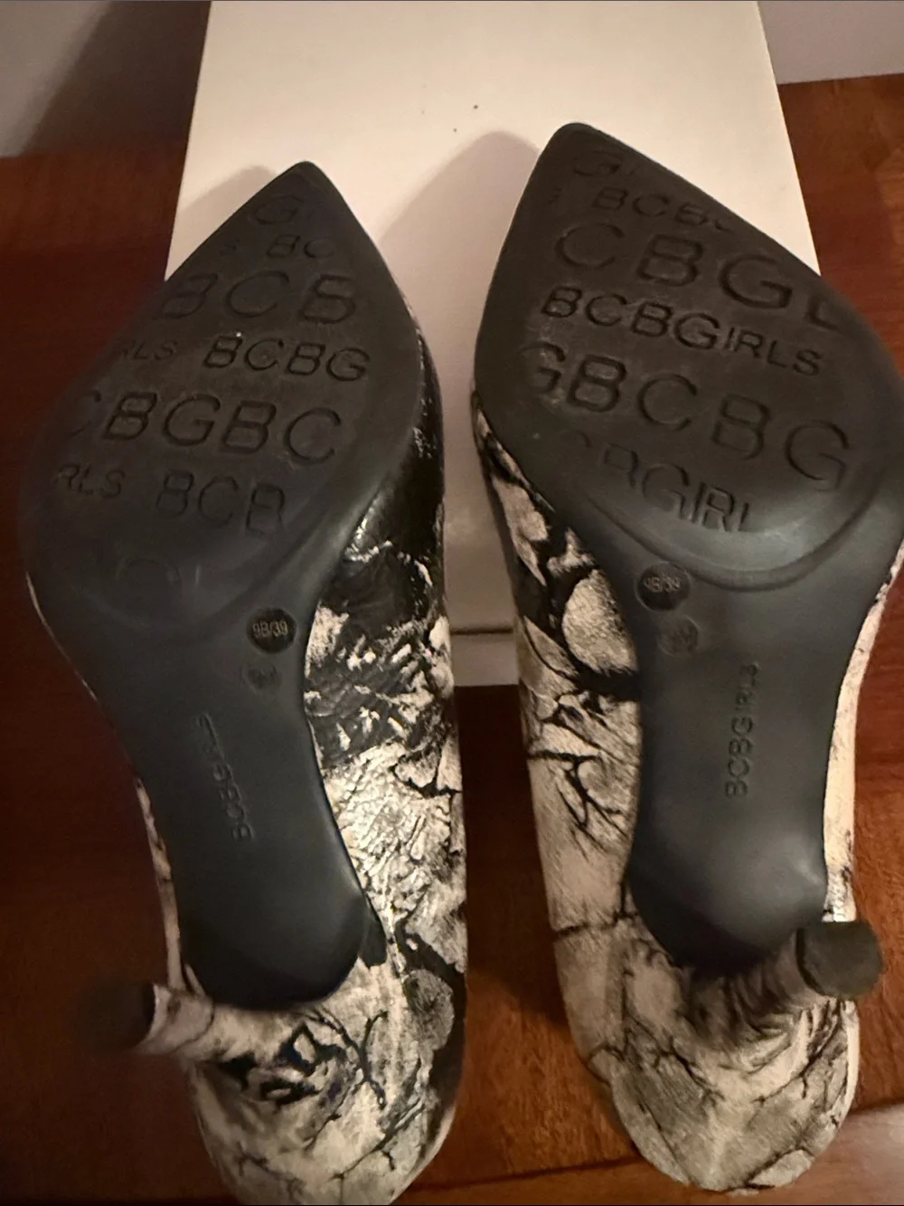 BCBGirls Black and White Marble Pointed Pumps